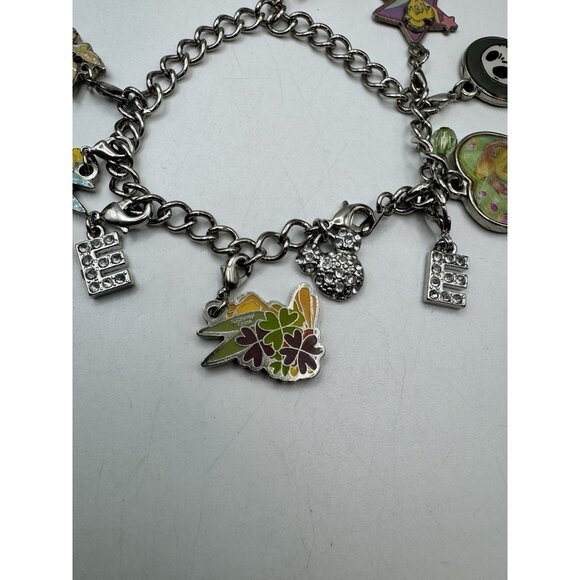 Disney Tinkerbell Charm Bracelet Multiples Charms (10)  Silver Tone Chain Link - Picture 8 of 9